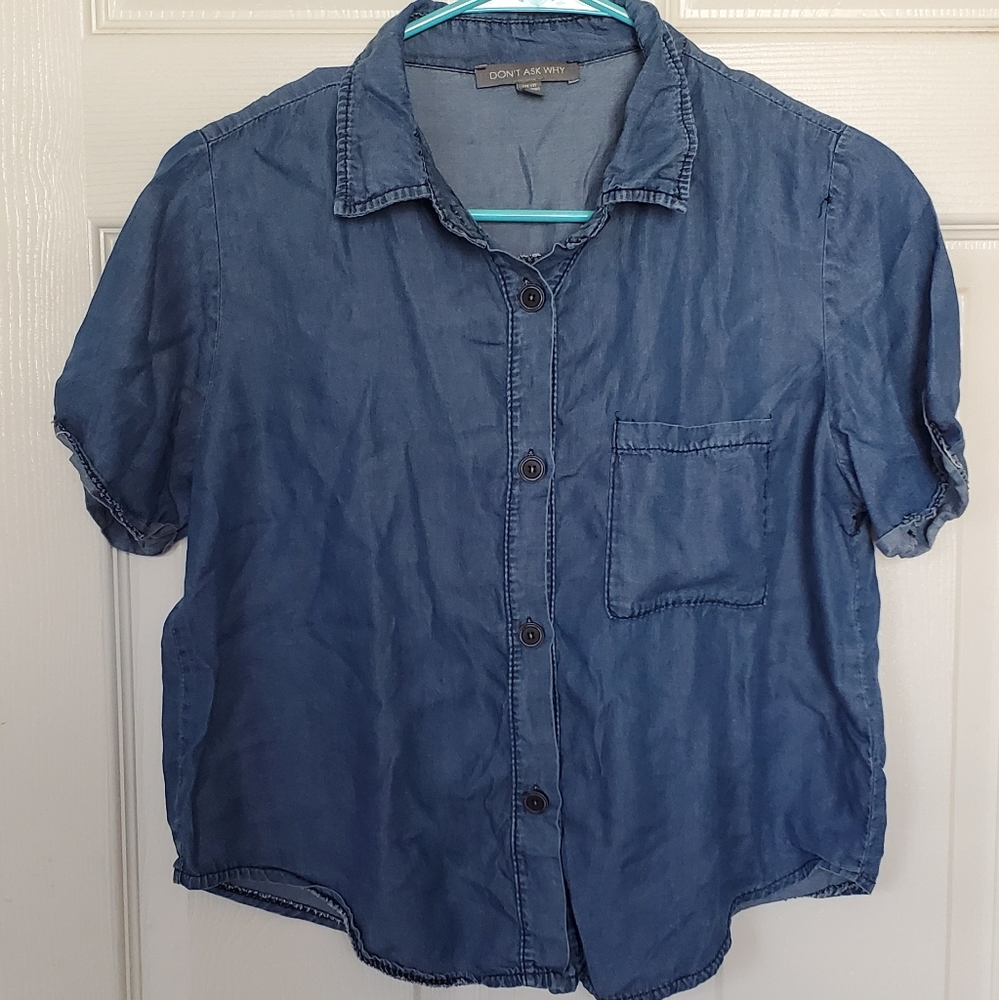 American Eagle AE Don't Ask Why - Chambray Cropped Button Down - One Size
